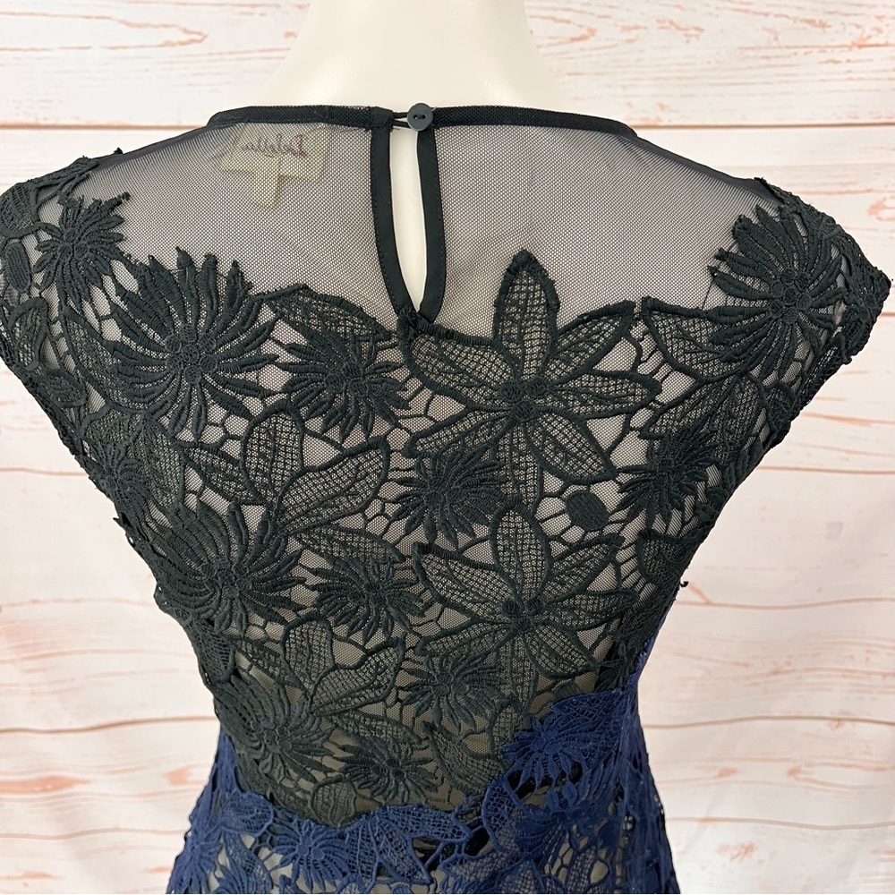 Anthropologie Deletta Guipure Lace Asymmetrical Ombre Sheer Peplum Blouse - Picture 7 of 11